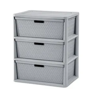 Gray 3-Drawer Weave Tower, Bedroom Storage Cupboard