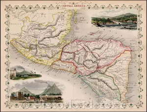 Central America - Country Map, 1851 - Historical Map Print