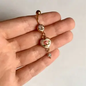 Vintage Rose Heart Crystal Dangle Belly Button Ring
