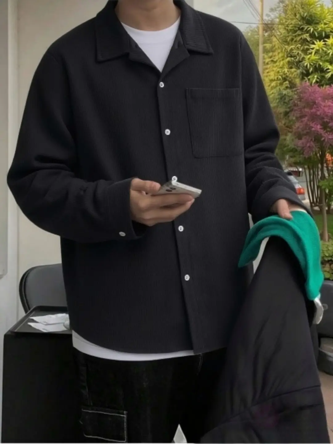 Men's Solid Corduroy Overshirt, a Soft Casual Button-Up with a Loose Fit, Long Sleeves, and Chest Pocket for Fall Layering, Menswear, Men’s Clothes