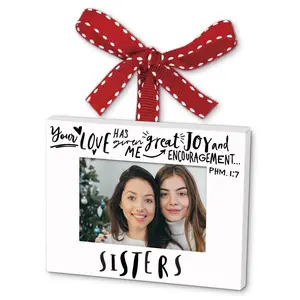 212 MAIN Rectangular LCP Photo Frame Metal Christmas Ornament - Ribbon Hanger, Sisters Design, Custom Photo Print, Festive Holiday Home Decoration, Gifting Supply for Cherishing Memories