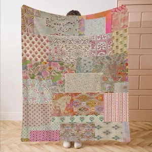 Patchwork Print Flannel Blanket, Soft Comfortable Throw Blanket, Travel Blanket for Home Office, Birthday Gift Blanket for Boys, Girls, Adults, Soft Comfy Blanket