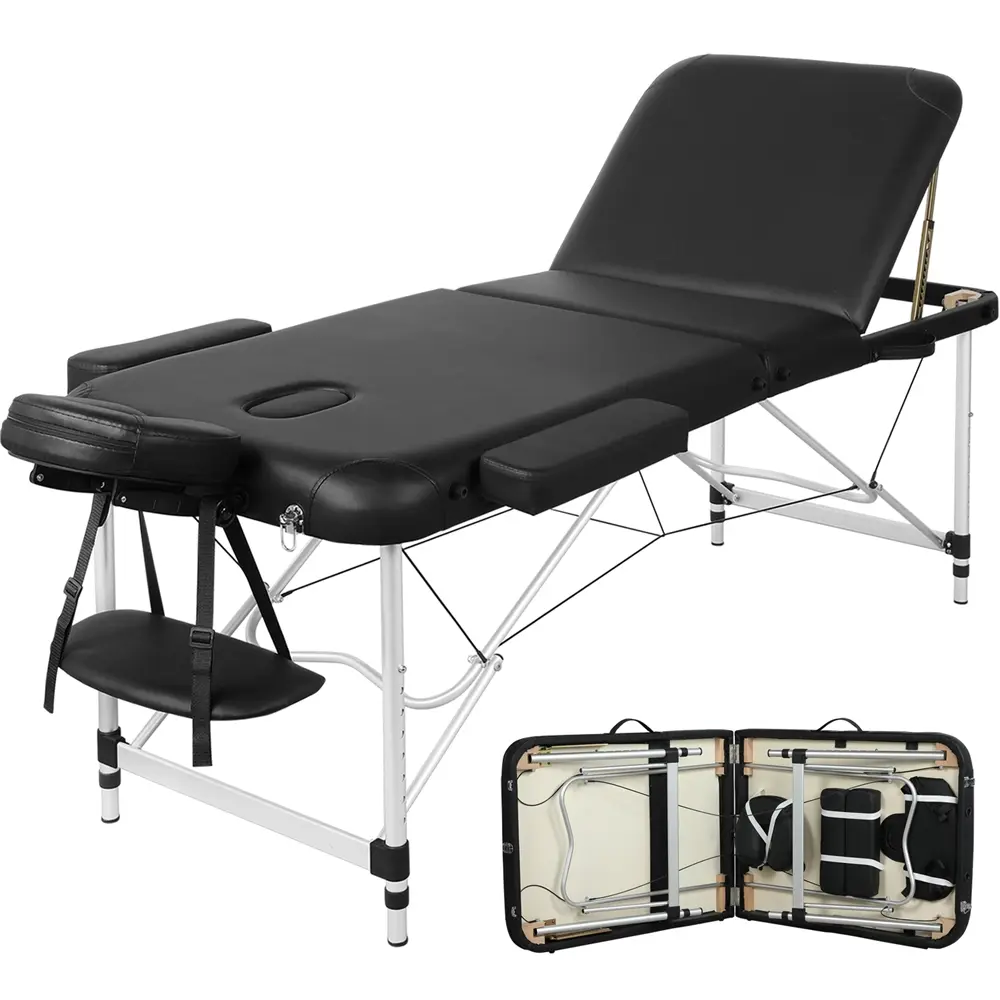 Costoffs Portable Foldable Grooming Table - Adjustable Aluminium Frame Beauty Salon Equipment, 23"/28" Wide 3-Section Esthetician Spa Treatment Bed with Carrying Bag for Massage, Tattoo Services, Esthetician Spa Equipment