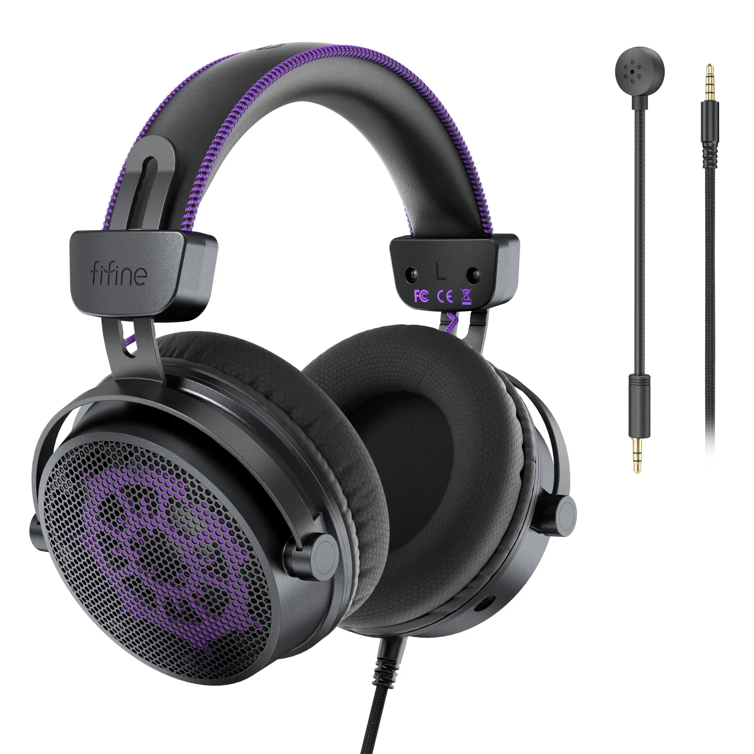 fifine HD18 Open Back Monitor Headphones for Recording, 3.5mm Open Acoustic Studio Over-Ear Headphones with 53mm Drivers, Airy Mesh Fabric, Detachable Mic, Compatible with PC/Mixer/Amplifier/Mobiles, Amplitank HD18