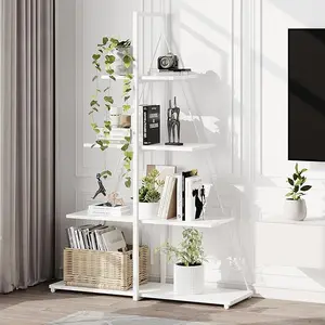Bookshelf, 4-Tier Booksshelf Ladder Shelf, A-Shaped Bookcase Storage Shelf for Christmas Village Display Stand, Living Room, Kitchen, Bedroom