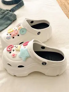 Women's Summer New Simple Versatile Eva Hole Shoes Indoor Home Thick Sole Height Increasing Comfort Soft Bottom Slip-On Lightweight Breathable Slippers Slide