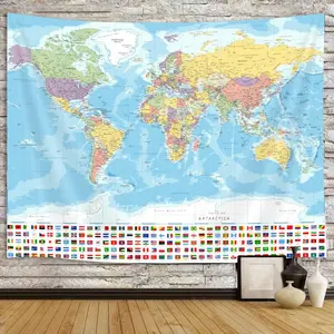 World Map Tapestry Wall Hanging, Map of The World with National Educational Walls Tapestries Room Decor, Boys Girls  Map Wall Tapestry for Bedroom Living Room Office Classroom (60X40")