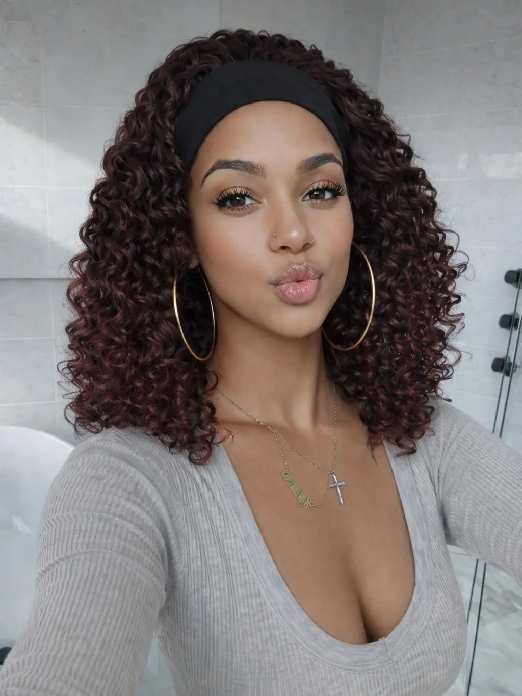 VOSILK Headband Wig Deep Wave 12 Inch Sythetic Hair Headband Wig Curly hair Glueless Hair Wigs Machine Made No Lace deep Curly Headband Wigs Synthetic Hair Wig Synthetic Fiber Wig Headband Style Wig Hairband Wig