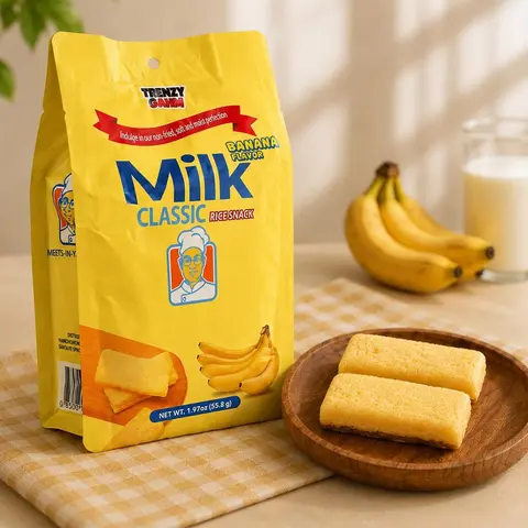 TRENZY GAHM Banana Rice Cakes - Non-Fried Korean Crispy Popular Snacks, Light Crunch, Rich Flavor, Low Sodium, Room-Temp, 55.8g Healthy Snack Option