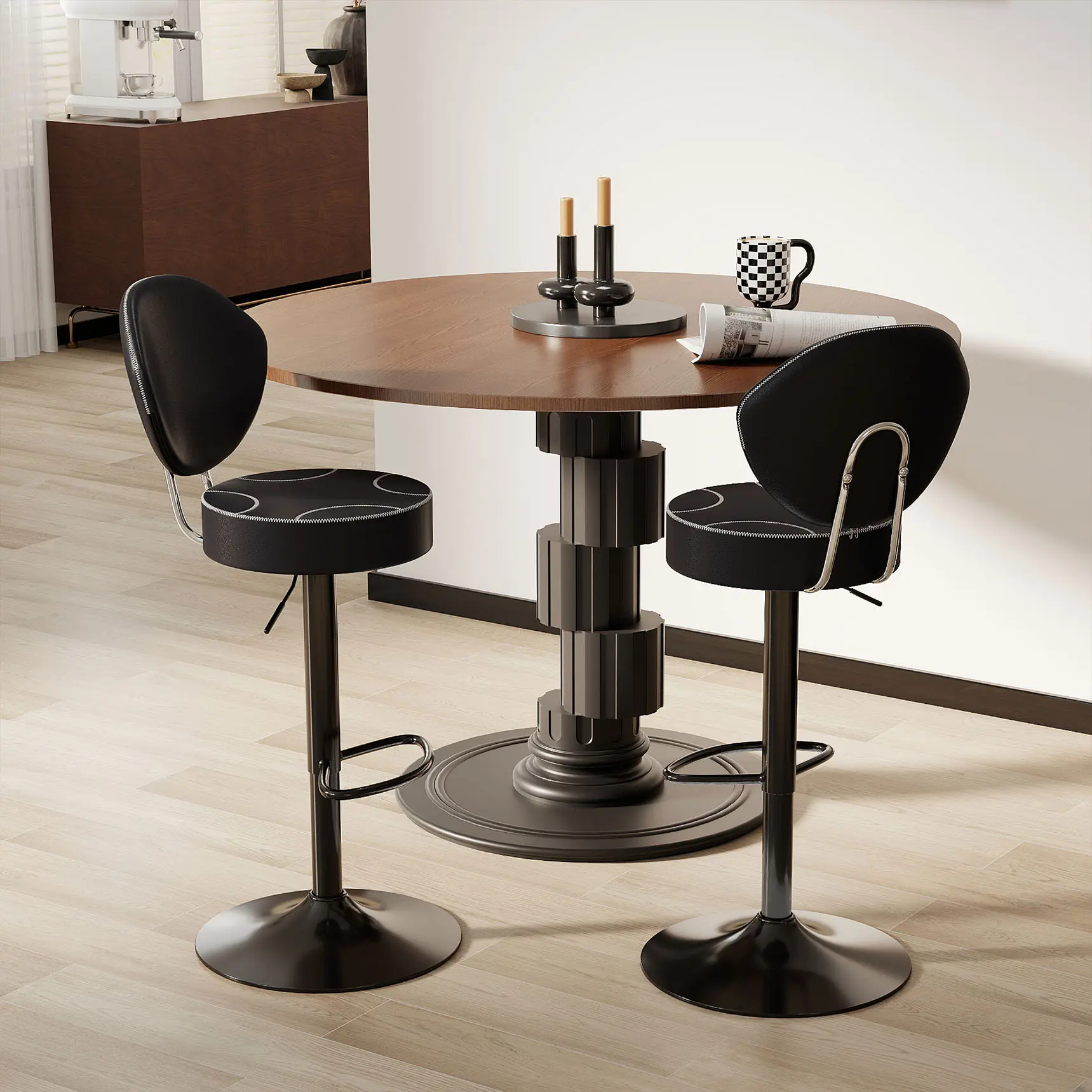 NUSETX Barstool - Modern Swivel High-Seat PU Leather Bar Stools with Back, Adjustable Height, Footrest & Armless Design for Kitchen Island
