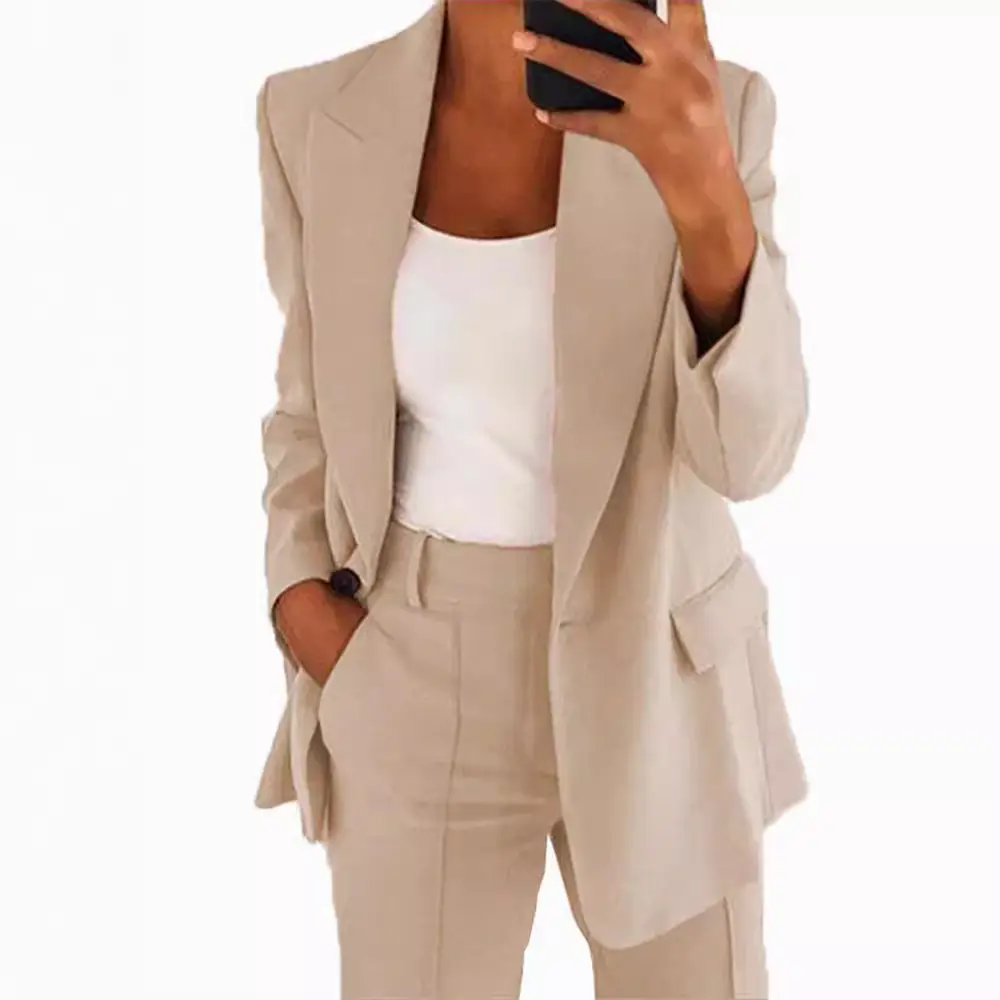 Women 2 Piece Outfits Plus Size Women Business Casual Sets Dressy Blazer Jackets Straight Leg Pants Button Elastic