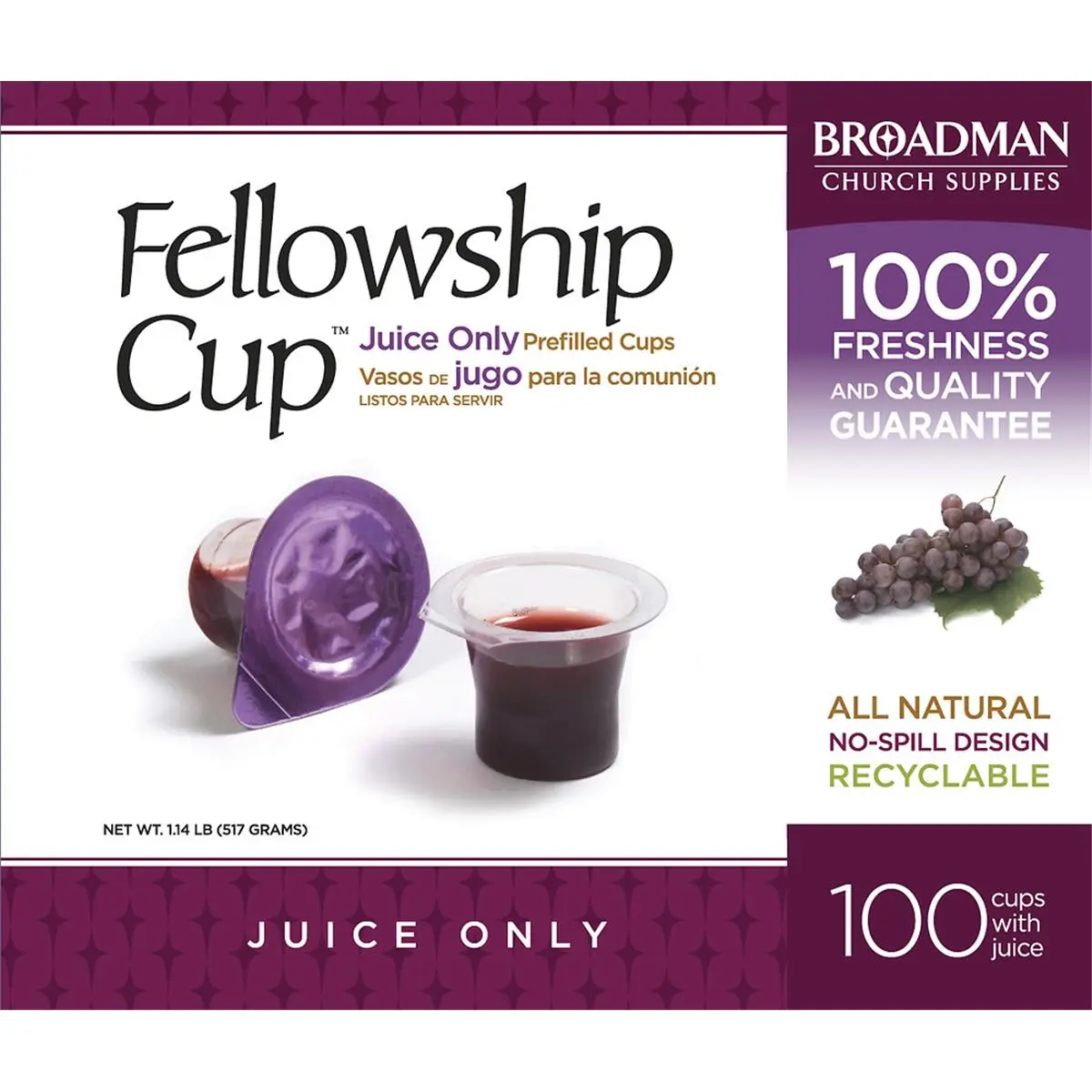 B and H Publishing Group Disposable Communion Fellowship Cups, Prefilled with Grape Juice - Box of 100, Cup Cups