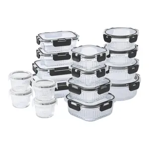 COOK WITH COLOR Premium 32-Pc. Borosilicate Glass Food Container Set with Dividers - 4 Rectangles, 8 Rounds, 4 Squares - Leakproof Lids - Meal Prep, Storage, Green