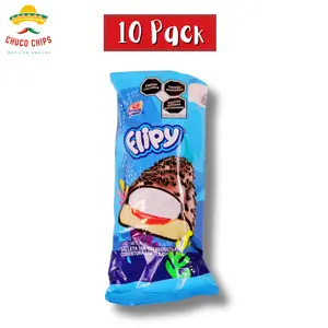 Flipy de Gamesa. 10 pack/ Paketines 45 grams each. Tasty chocolaty cookie with marshmallow and strawberry filling completely covered in chocolate. Snack