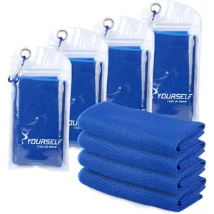 SYOURSELF Cooling Towels for Neck and Face, 4 Pack 40" X 12" Cooling Towel for Hot Weather, Soft Breathable Instant Cool Chilly Pad for Sports Golf Yoga Gym Athletes Camping Ice Towels(Dblue) Syourself