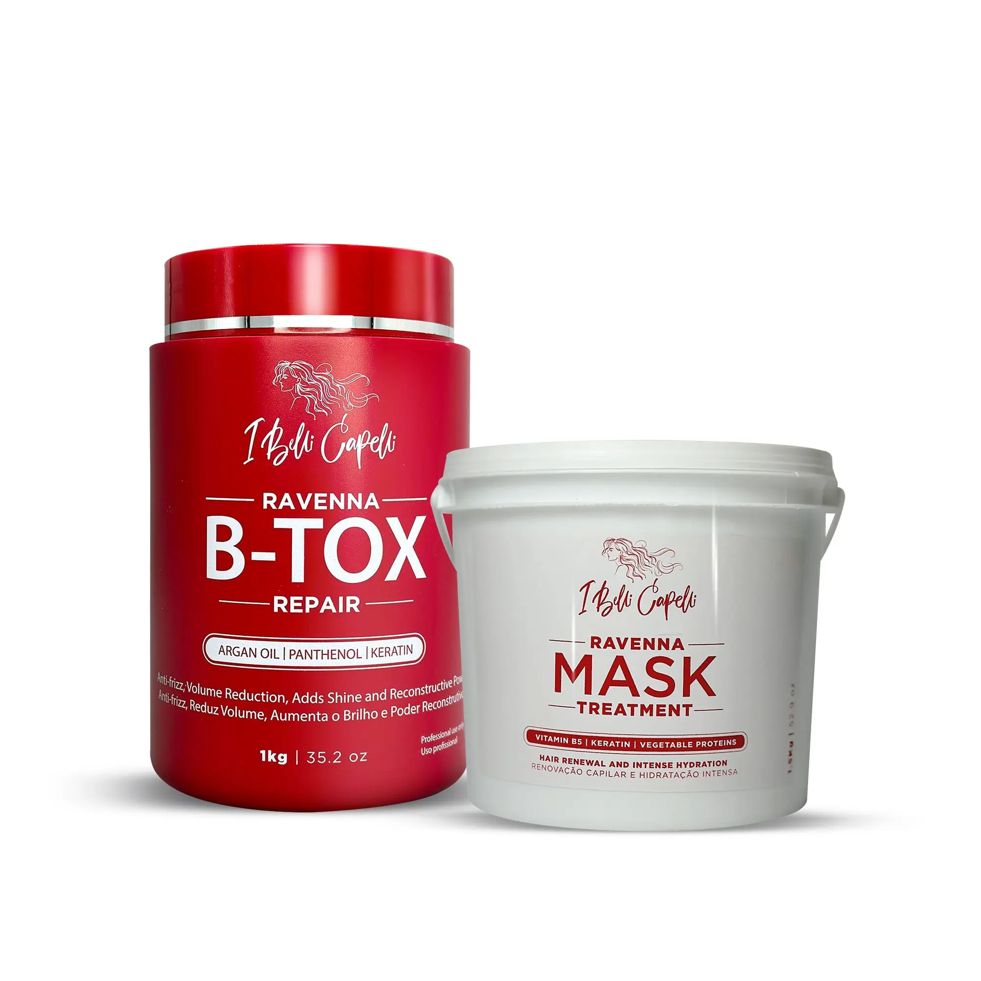 I BELLI CAPELLI Ravenna B-Tox & Intense Hydrating Mask Kit, Deep Repair Haircare Treatment with Keratin & Argan Oil to Moisturize & Restore Dry, Damaged Hair (1kg & 1.5kg)