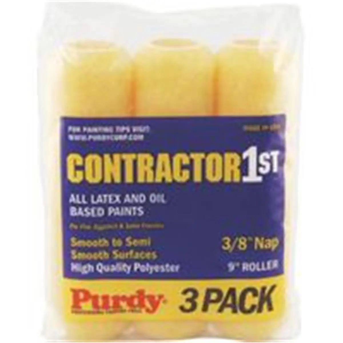 212 MAIN Paint Rollers 3-Pack, 9" Poly Roller Cover with 3/8" Nap, Home Painting Multisurface Tool for Oil-Based Coatings & Exterior Surfaces, Model 14c867000, 9" Roller