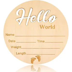 Birth Announcement Sign, 5.9 Inch Hello World  Name Wooden Plate for   Birth Announcement   Room  Boy Girl Name Sign, Birth Announcement Sign for