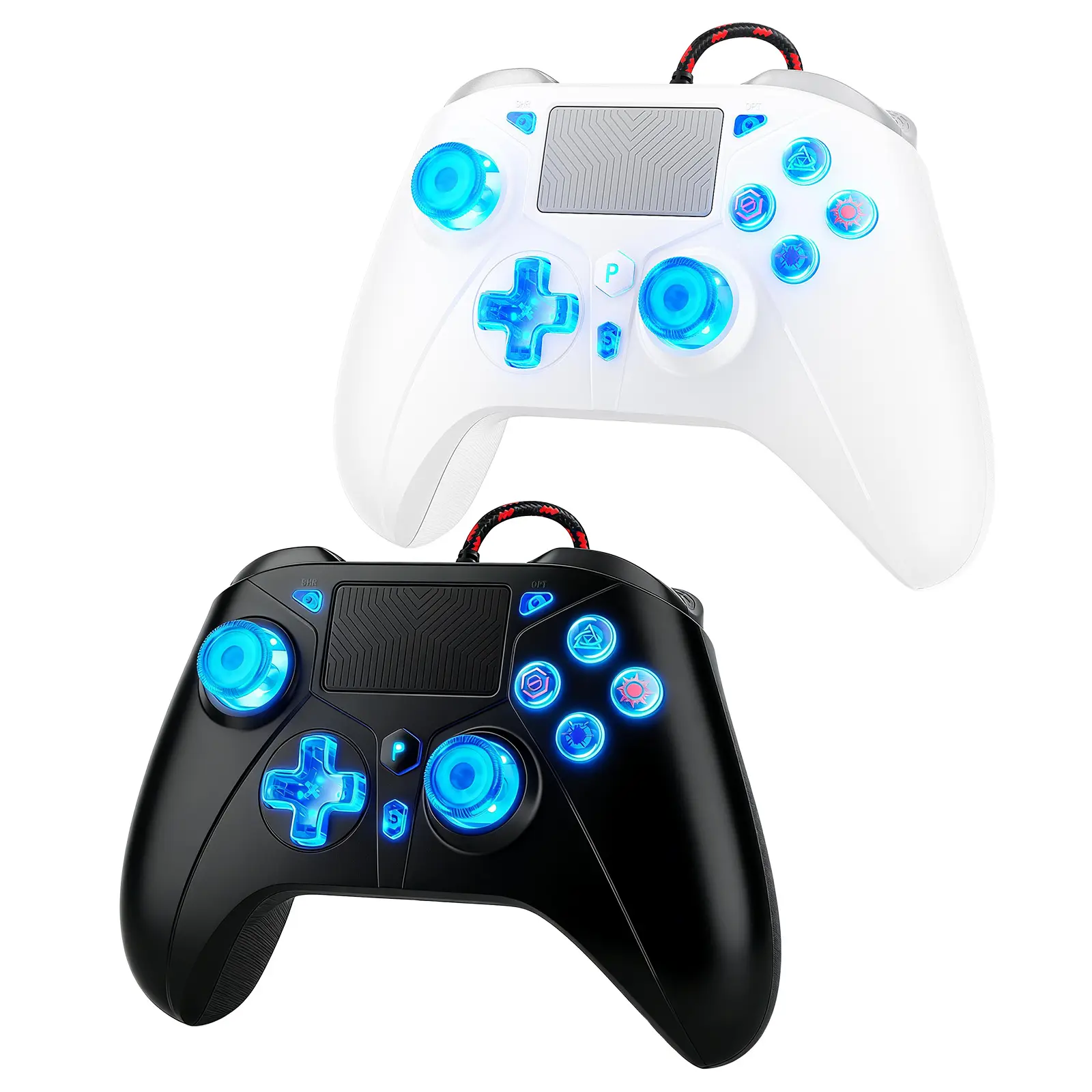 Wired Turbo Bluetooth Game Controller for PS5, PC, PlayStation 5/Slim/Pro & Steam - 1000mAh Rechargeable Batteries, Enhanced Dual Vibration, 6-Axis Motion Sensor, Trackpad for Console & Smartphone, Stable Connection, Color Changing Resistance