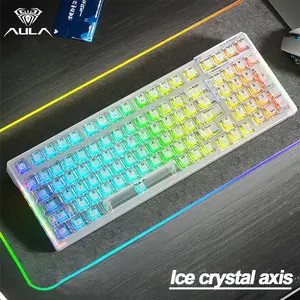 AULA F98 wireless mechanical  keyboard with transparent keycaps, 99-key Mechanical Switch Tri-mode Connection, RGB Rainbow Backlit, Suitable for Gaming and 0ffice, Gasket Gaming Keyboards Creamy Keyboard  Computer Accessory FallFreshness