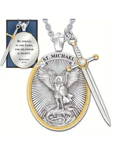 2pcs Archangel St. Michael Protection Necklaces - Holy Shield Angel Amulet, Alloy Pendant Jewelry Elegant Faith Necklace Gift for Girls Suitable for Both Men and Women Gift From A Best Friend
