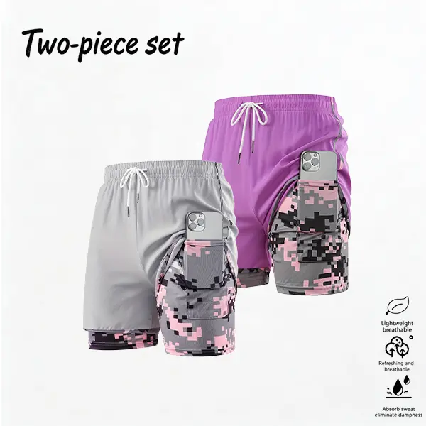 2-piece set of women’s casual athletic shorts with built-in liner, drawstring, elastic waistband; suitable for outdoor sports, fitness, running, and casual wear; women’s shorts, athletic shorts, womenswear