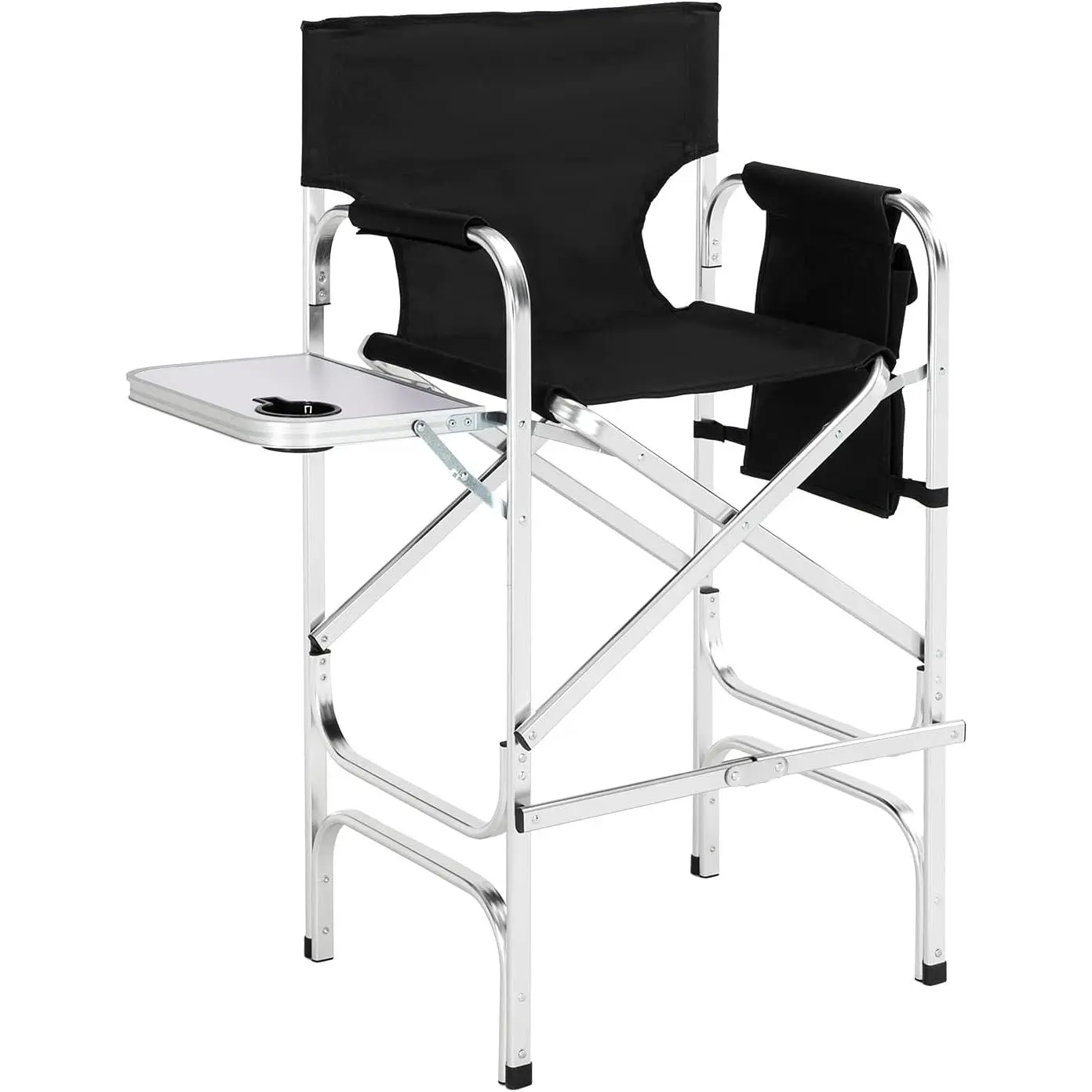 31" Tall Folding Director Camping Chair with Side Table,Portable Makeup Artist Bar Height, Aluminum Frame 300 lbs Capacity