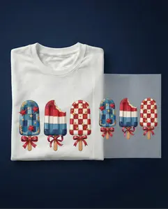 Patriotic Popsicle Shirt, 4th Of July Graphic Tee, Red White Blue Summer DTF, Patchwork USA Shirt, 4th July Ice Cream Heat Press Transfer Print WS-52