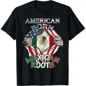 American Born T-Shirt with Mexican Roots Flag – Proud USA Love Mexico Design