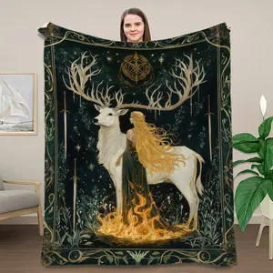 Glass Throne Comfortable Flannel Blanket Warm nap Blanket Soft CottonMaterial with Enchanting Deer Design Perfect for Sofa Bed