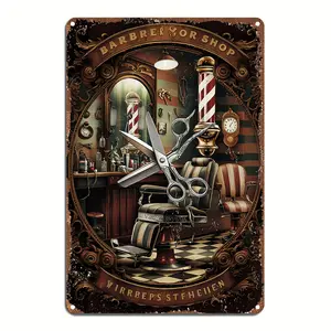1 Piece Retro Barber Shop Metal Wall Art, 8X12 Inches-Retro "Barber Or Shop" Logo with Classic Haircut Scene, Suitable for Home, Bedroom, Restaurant, Bar, Cafe Decoration-Waterproof, weather-Resistant Aluminum, Pre-Drilled, Easy to Install, Barber Accesso