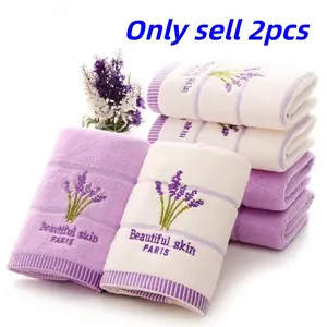 Lavender Embroidered Ultra Soft Pure Cotton Face Towels, Soft Absorbent Towel, Reusable and Comfortable, Multi-Purpose for Face Hand Hair Drying, 13x29 Inches