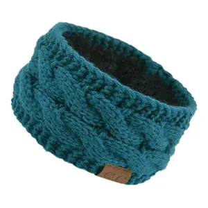 Pre-stock European and American plush-lined CC knitted headbands for autumn and winter, head wraps made of colored dot yarn with fabric labels, warm hair accessories, and twisted ear warmer headgear for fall and winter