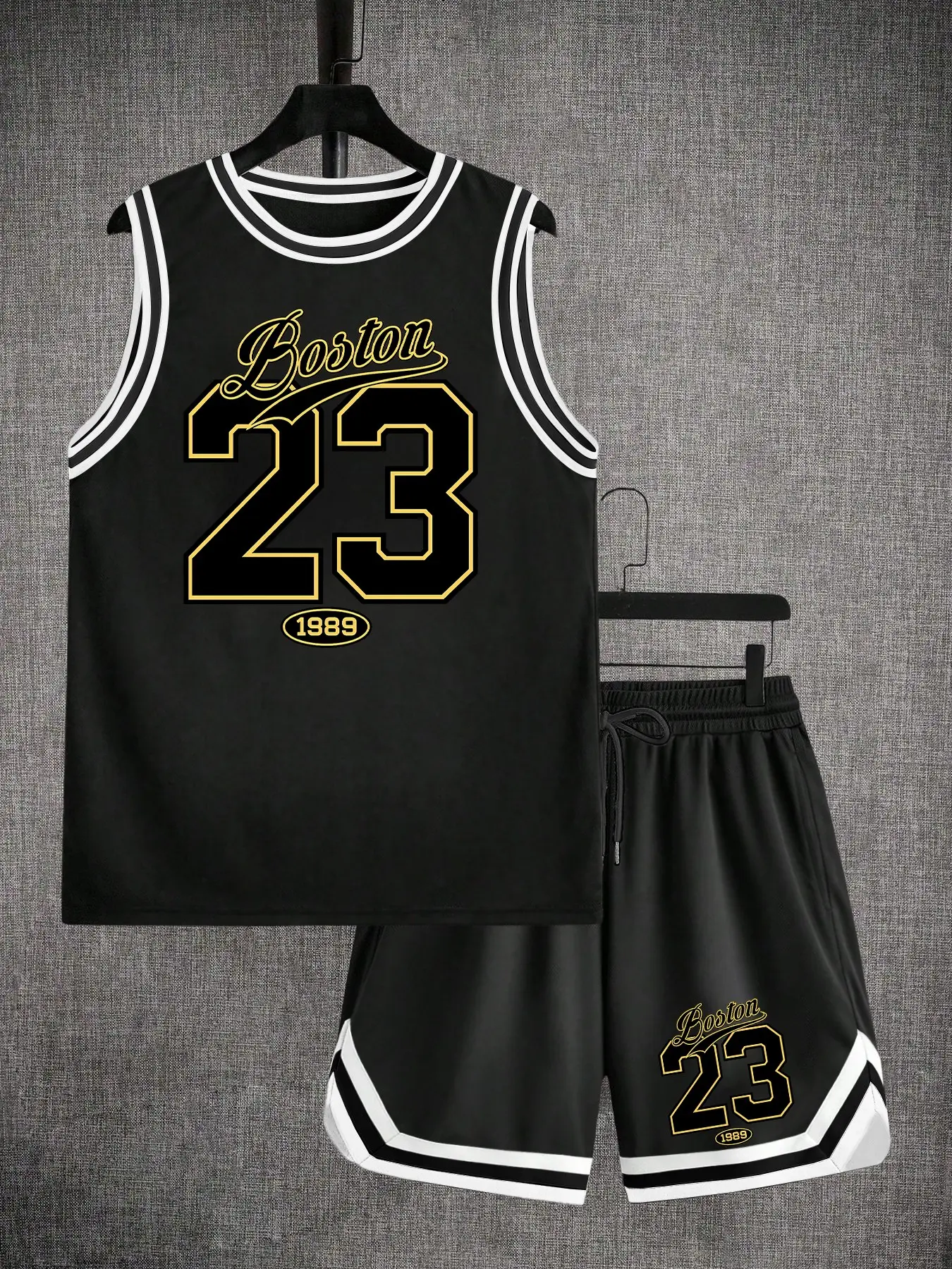 Men's "Boston 23 1989" Retro Basketball Jersey & Shorts 2-Piece Set, Stylish Jersey, Vintage Streetwear Style, Breathable Mesh Fabric, Ideal for Urban Fashion Enthusiasts, Daily Wear, Weekend Hangouts & Trendy Casual Outfits