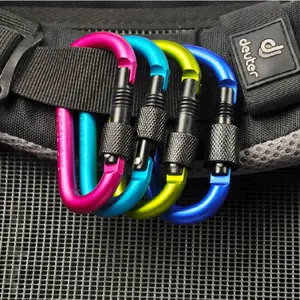 Outdoor D-Type Lockable Aluminum Alloy Carabiner Hook, Quick-Release, Vibrant Polished Look, Compact Lightweight Fit, Waterproof, Extra-Strong Durable, 20 Load Capacity, 80mm Length, Backpack Clips for Nut Keychain Water Bottle