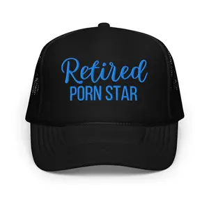 Retired Pornstar Foam Trucker Hat Blue - Black with Blue Text Design