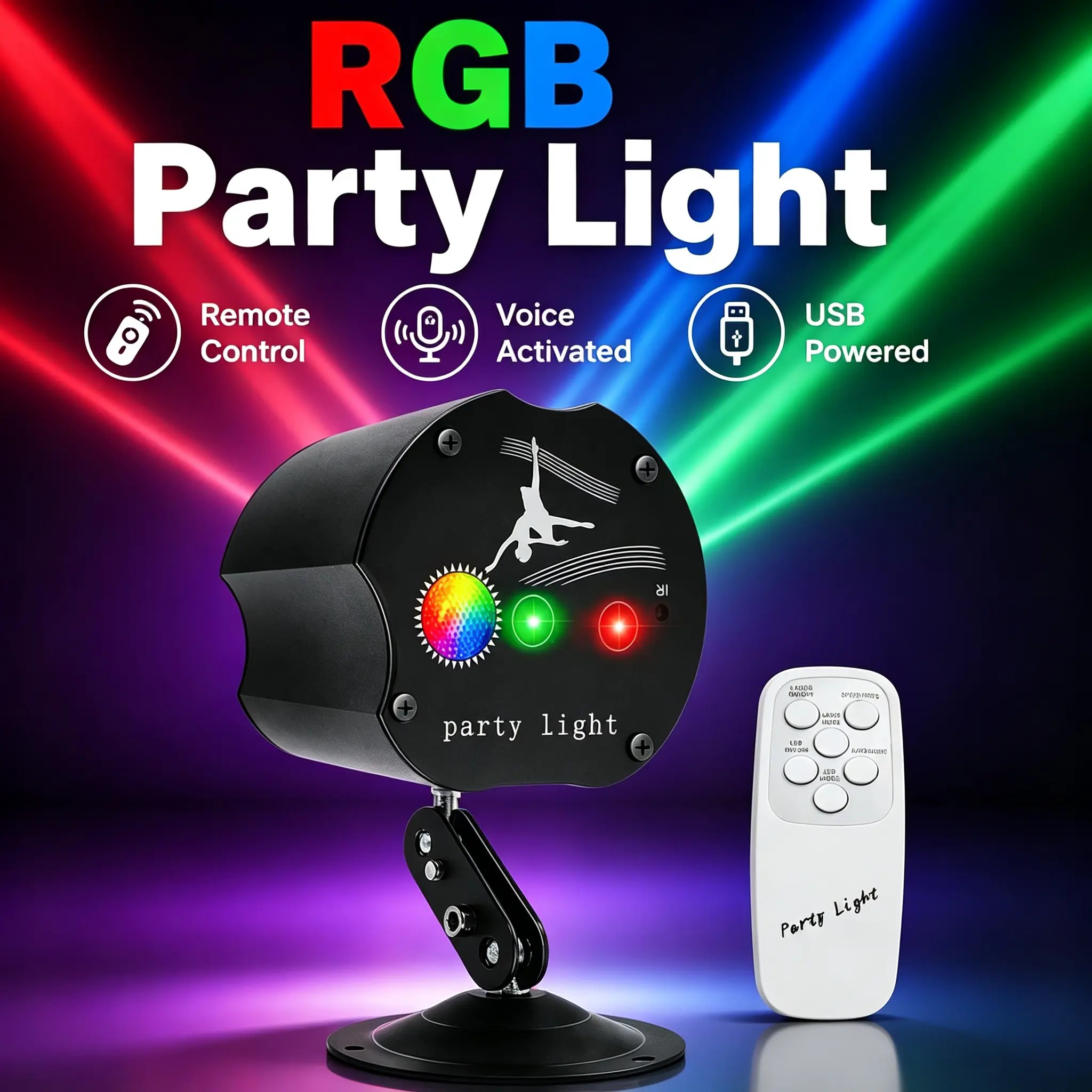 LED Party Light Projector - 5W Low Power Draw, 20000H Lifespan, Dynamic RGB Lighting, Music Sync, Laser Atmosphere for DJ Stage, Christmas Home Decoration