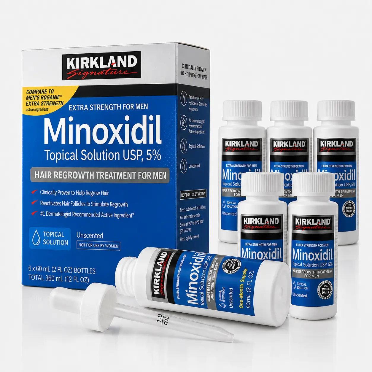 Kirkland 5% Minoxidil Topical Solution Universal Kit for Men and Women, 6 Months Supply - Includes Precision Dropper Applicator for Daily Beauty, Grooming & Personal Care Routine hair serum scalp