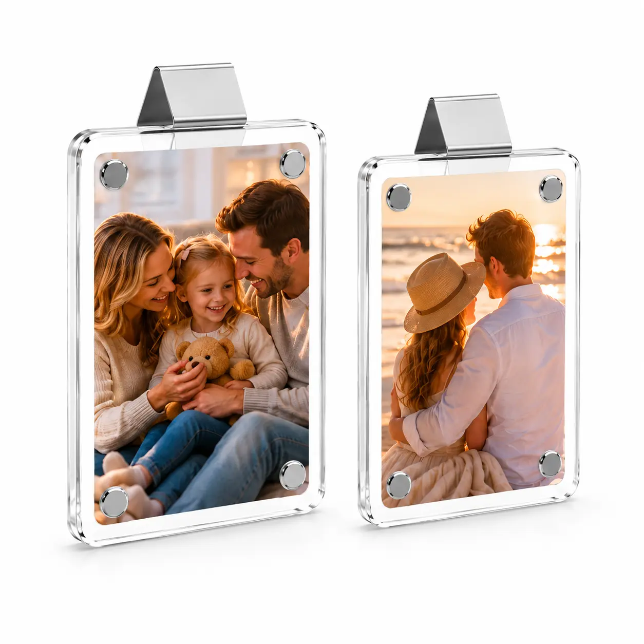 Upgraded version 2 sets of car-mounted photo holders, universal acrylic frame snap-on clips, 3.5x2.3 inches, compatible with various vehicles, high appearance quality, DIY car decoration, ideal keepsake for couples.