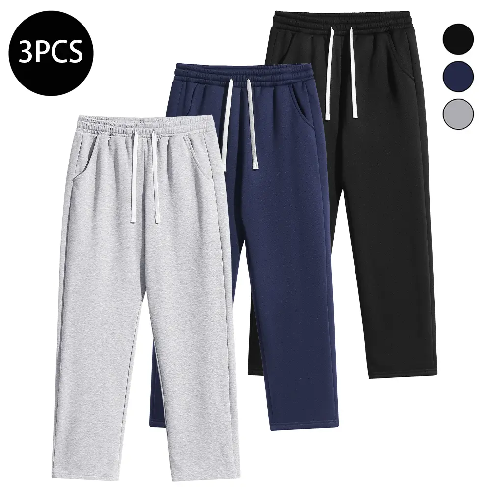 Men's 3PCS Regular Fit Solid Color Casual Athletic Joggers - Drawstring Waistband, Pocket Design, Warm Polyester, Autumn Winter, Mens Clothing, Easy Men's Pants, Grey Sweat Pants, Essential Sweatpants, Streetwear Clothing