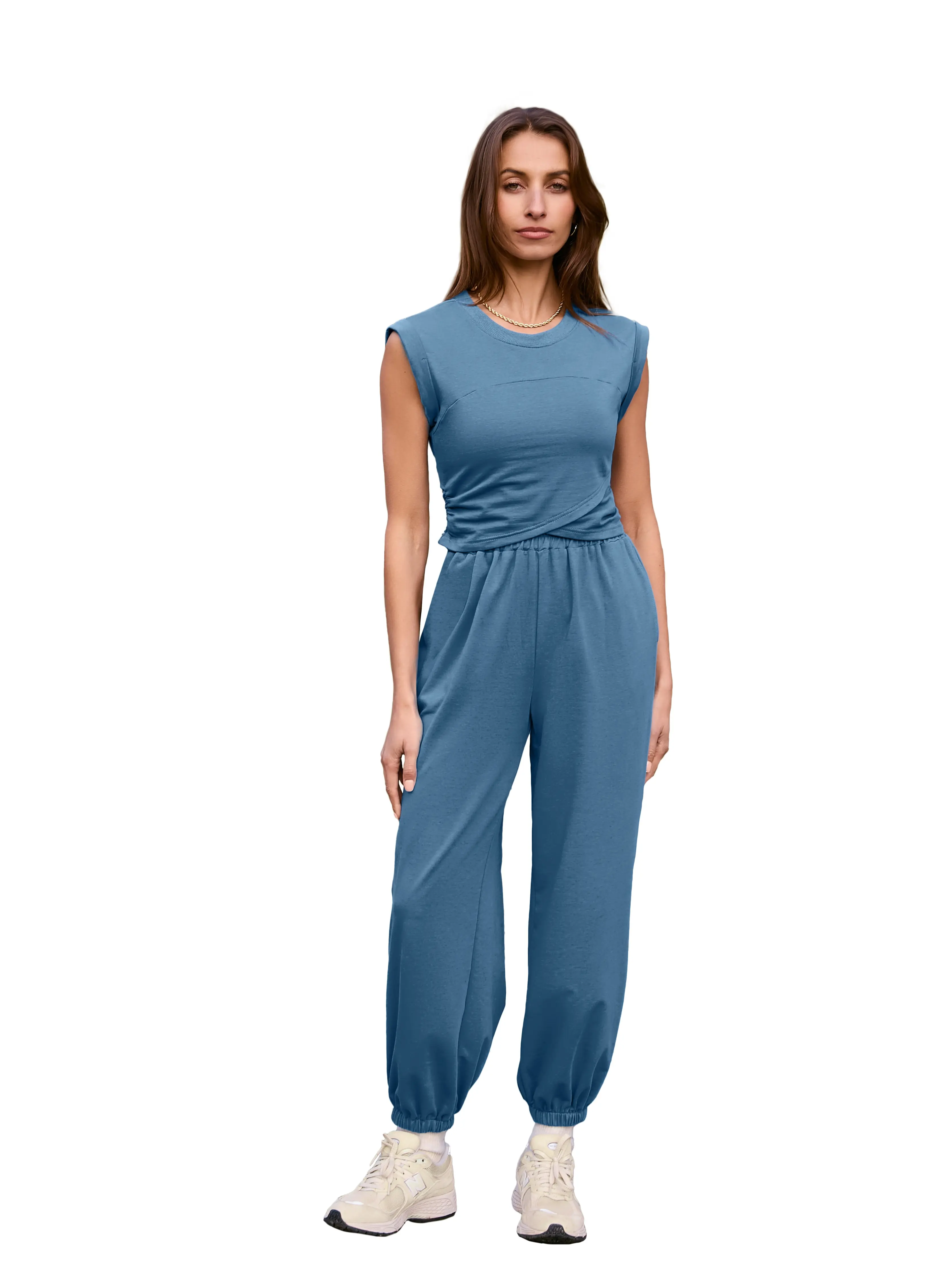 BerryGo Women's Two Piece Athletic Sets Casual Workout Sleeveless Cropped Tops High Sweatpants Joggers Tracksuits