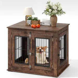 31.5'' Wooden Dog Crate Furniture, Heavy Duty Chew-Resistant Indoor Dog Kennel, Decorative Dog Cage End Table for Small/Medium Dogs