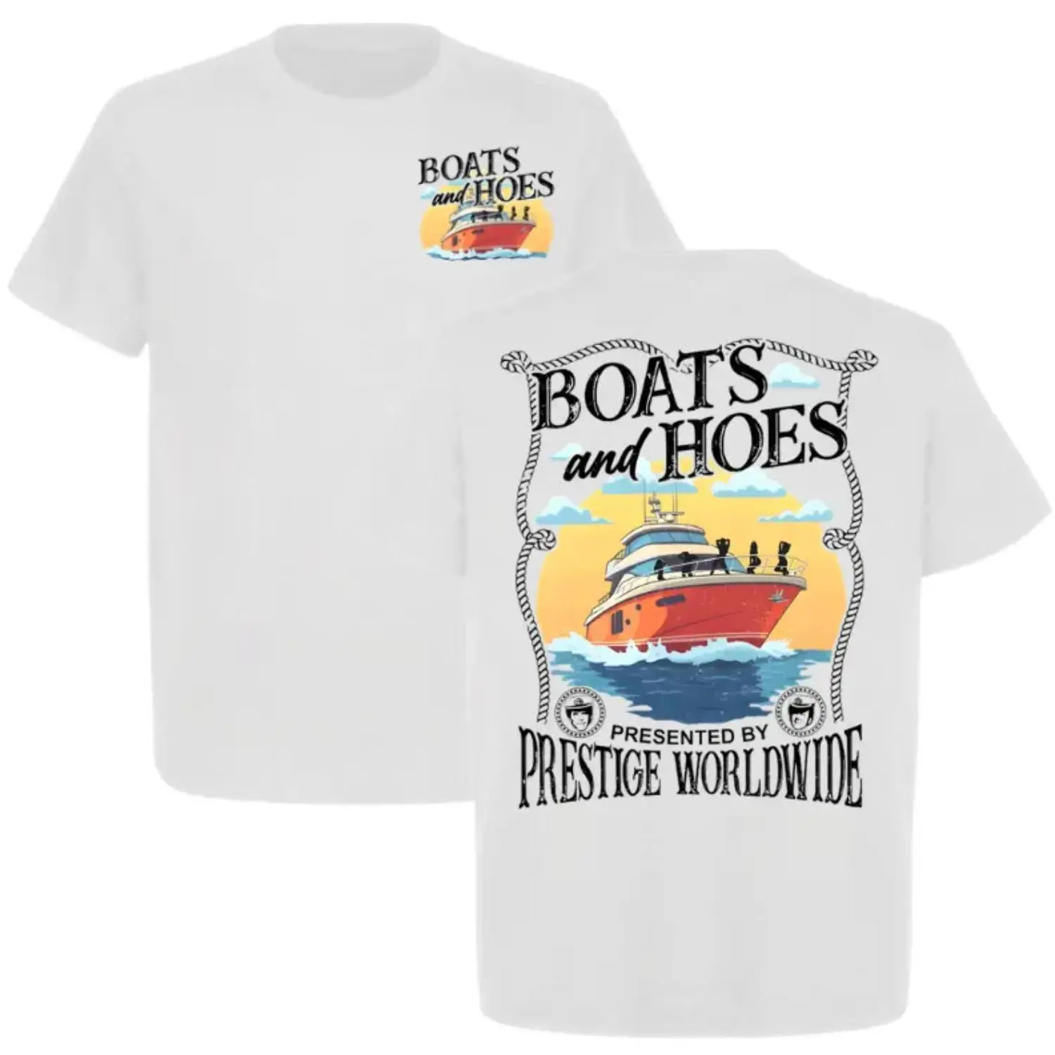 Step Brothers Boats and Hoes Prints Graphic Short-Sleeve Round Neck Fabric Vintage Retro Summer Classic Humorous Film Gift for Him Sports Top, Graphics
