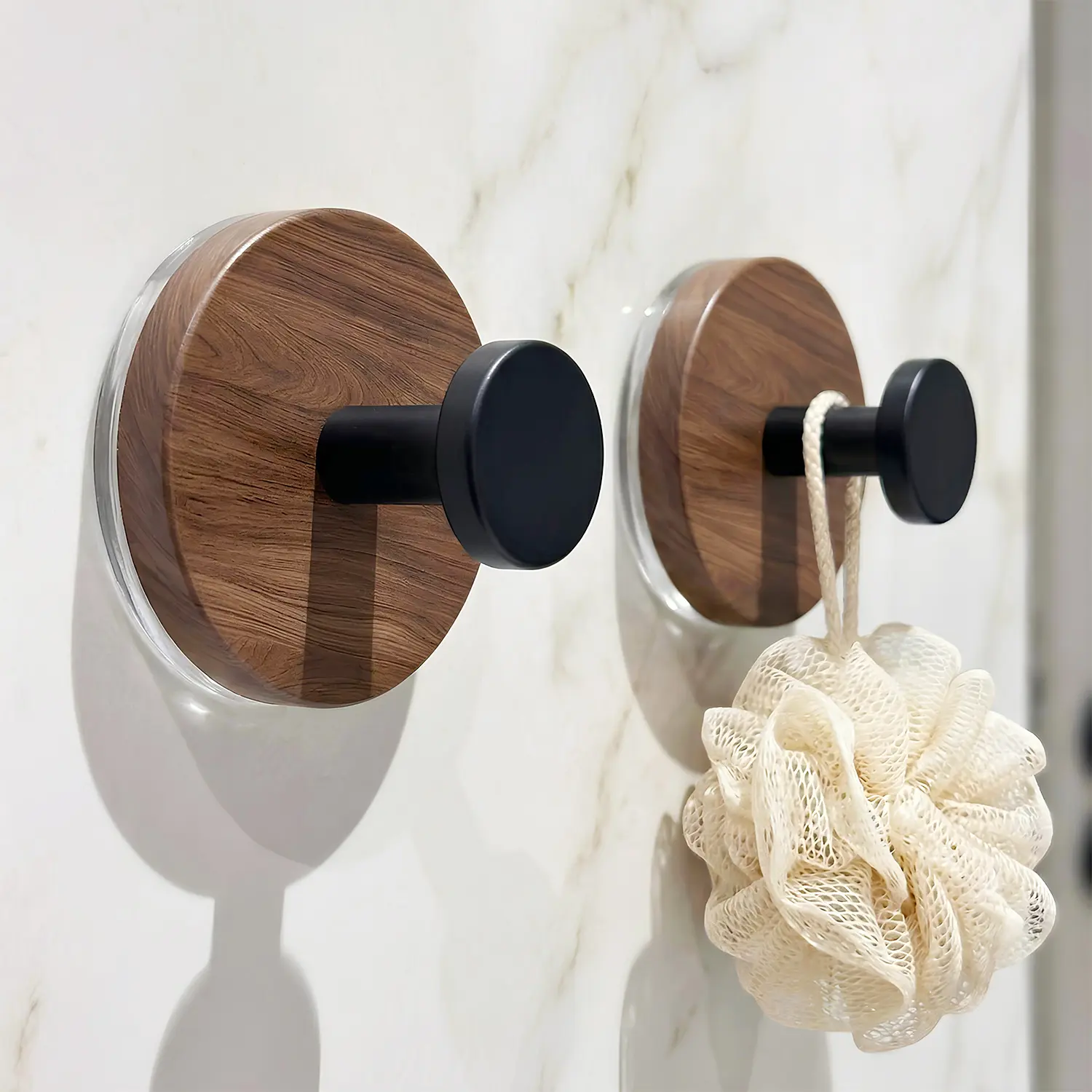 2-Pcs Walnut Wooden Suction Hooks – No-Drill, Waterproof, Perfect for Doors, Bathrooms & Closets, Rustic Style