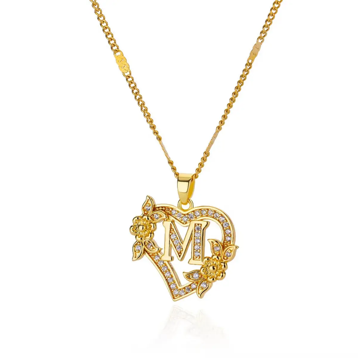 Women's 26 initials diamond-encrusted pendant necklace, unique hollowed-out heart and flower choker, women's jewelry necklace.