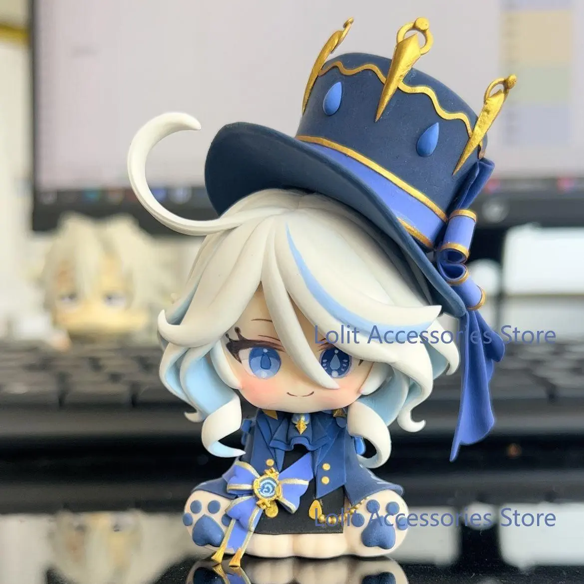 Anime Genshin Impact Furina De Fontaine Focalors PVC Figure Model Q Version Figurine Sitting Posture Model Desk Display Exhibit