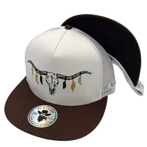 De Rancho LongHorn skull Hat (White/Brown) DR074
