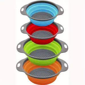 Collapsible Colander and Strainer Set consisting of 4 pieces: 2 PC 4 Quart (1 gal) and 2 PC 2 Quart (0.5 gal) Kitchen Plastic Utensils Draining