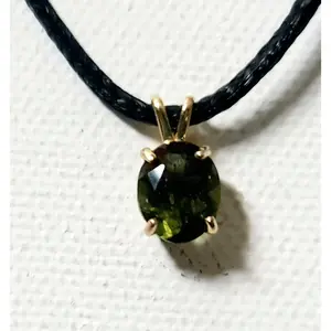 Genuine Moldavite Pendant in Solid 14K Gold