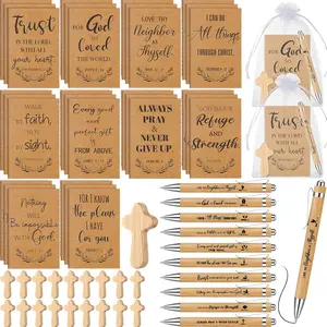 120 count/30 Sets Christian Gifts Bulk Scripture Notebooks Ballpoint Pens with Prayer Crosses for Church Fathers Day Birthday Employee Coworker  Study (English)